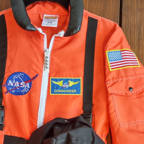NWT Kid Astronaut Jumpsuit w/ Embroidered Cap Official Patches Orange Size 6-8 - Picture 9 of 14